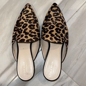 Cole Haan- Piper Leopard Print Calf Hair Loafer Mules, size 9